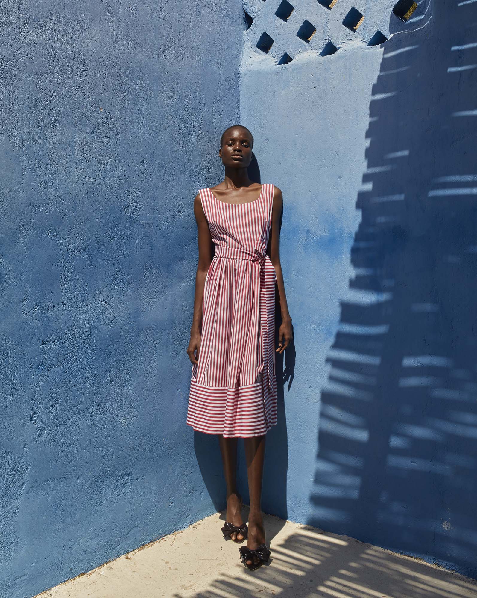0206 Striped Wrap Midi Dress - ST 0206 Red - Image 1