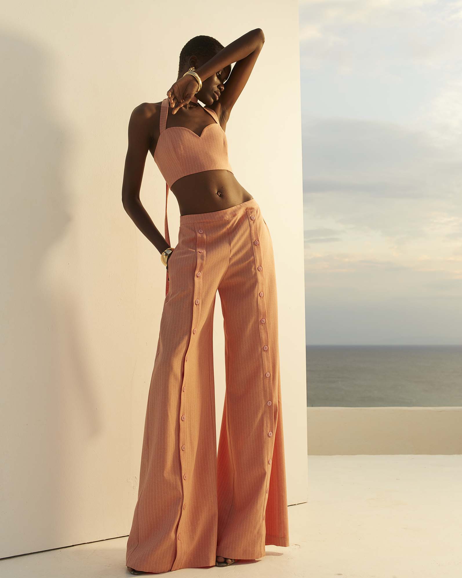 0210 Structured Sweetheart Cropped Top - ST 0210 Coral - Image 1