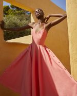Open Back Flared Dress -  ST  0219 Coral