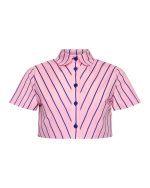 Crop Shirt with Tight Collar - ST 0227 Pink - Image 2