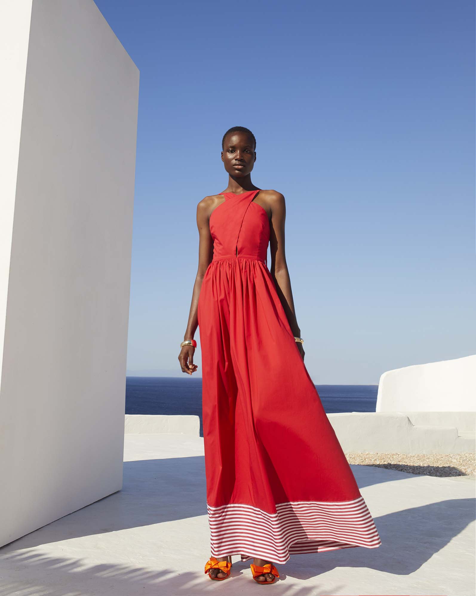 0230 Statement Halter Maxi Dress - ST 0230 Red - Image 1