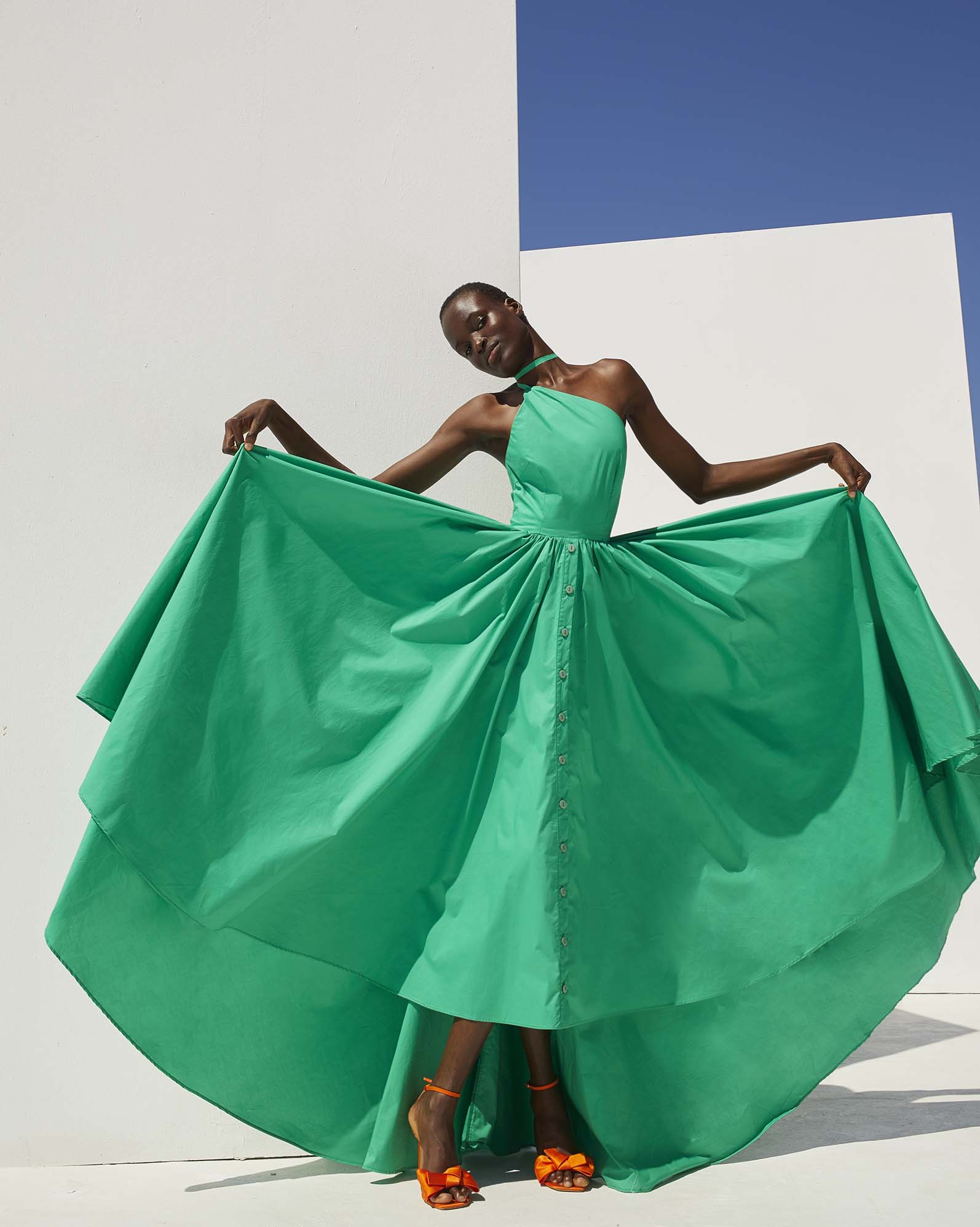 0231 Dramatic Halter Volume Dress - ST 0231 Green - Image 1
