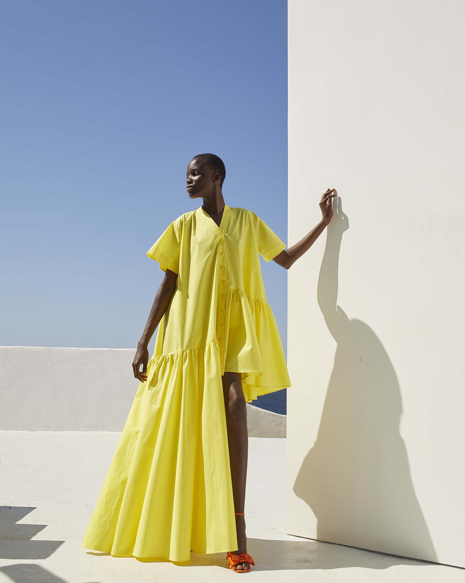 0232 Asymmetric Tiered Shirt Dress - ST 0232 Yellow - Image 1