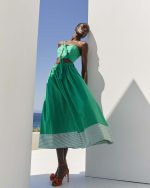 Flowing Midi Skirt with Striped Hem - ST 0233 Green - Image 2