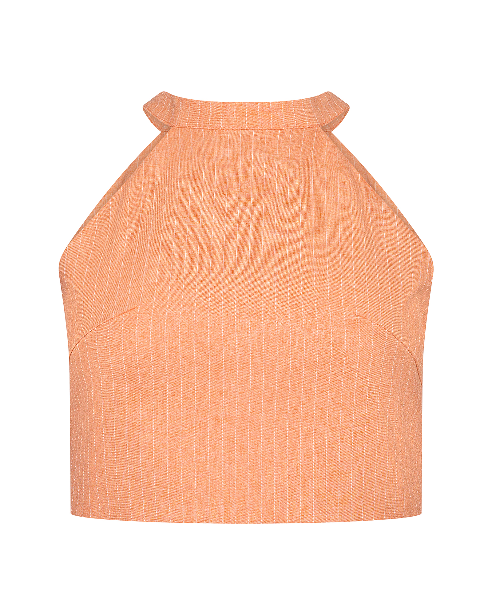 0237_1 Striped Halter Crop Top - ST 0237 Coral - Image 1