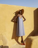 Open - Back Striped Midi Dress - ST 0238 Blue