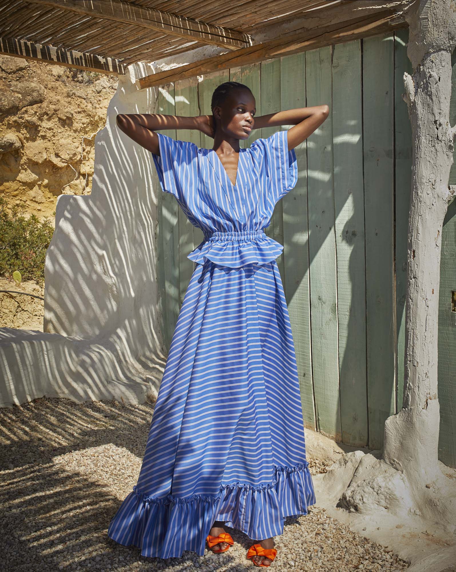 0258 Striped Replum Maxi Dress - ST 0258 Blue Rua - Image 1