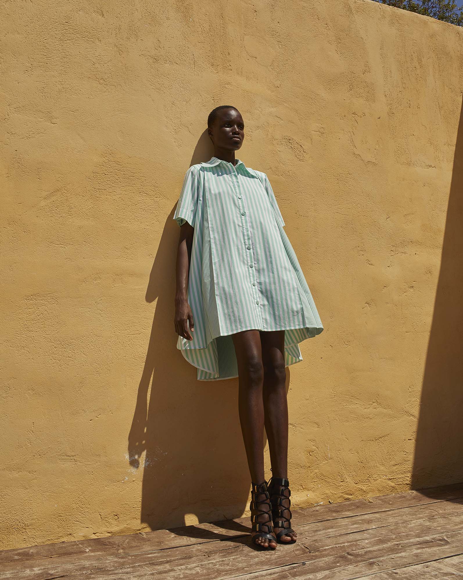 0261 Striped Shirt Dress - ST 0261 Green - Image 1