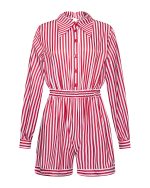 Striped Open-Back Playsuit -  ST 0272 Red - Image 2