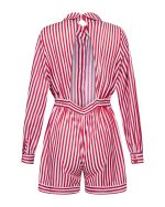 Striped Open-Back Playsuit -  ST 0272 Red - Image 3