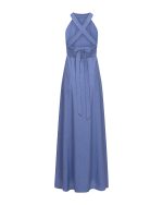 Open - Back Halter Maxi Dress - ST 0273 Blue - Image 3