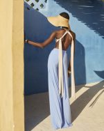 Open - Back Halter Bodysuit with Tie Straps - ST 0279 Nude