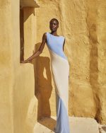 Asymmetric Color - Block Maxi Dress - ST 0282 Blue - Nude