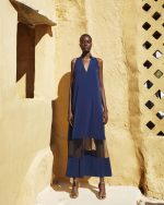Sheer Panel Halter Maxi Dress - ST 0288 Navy Blue
