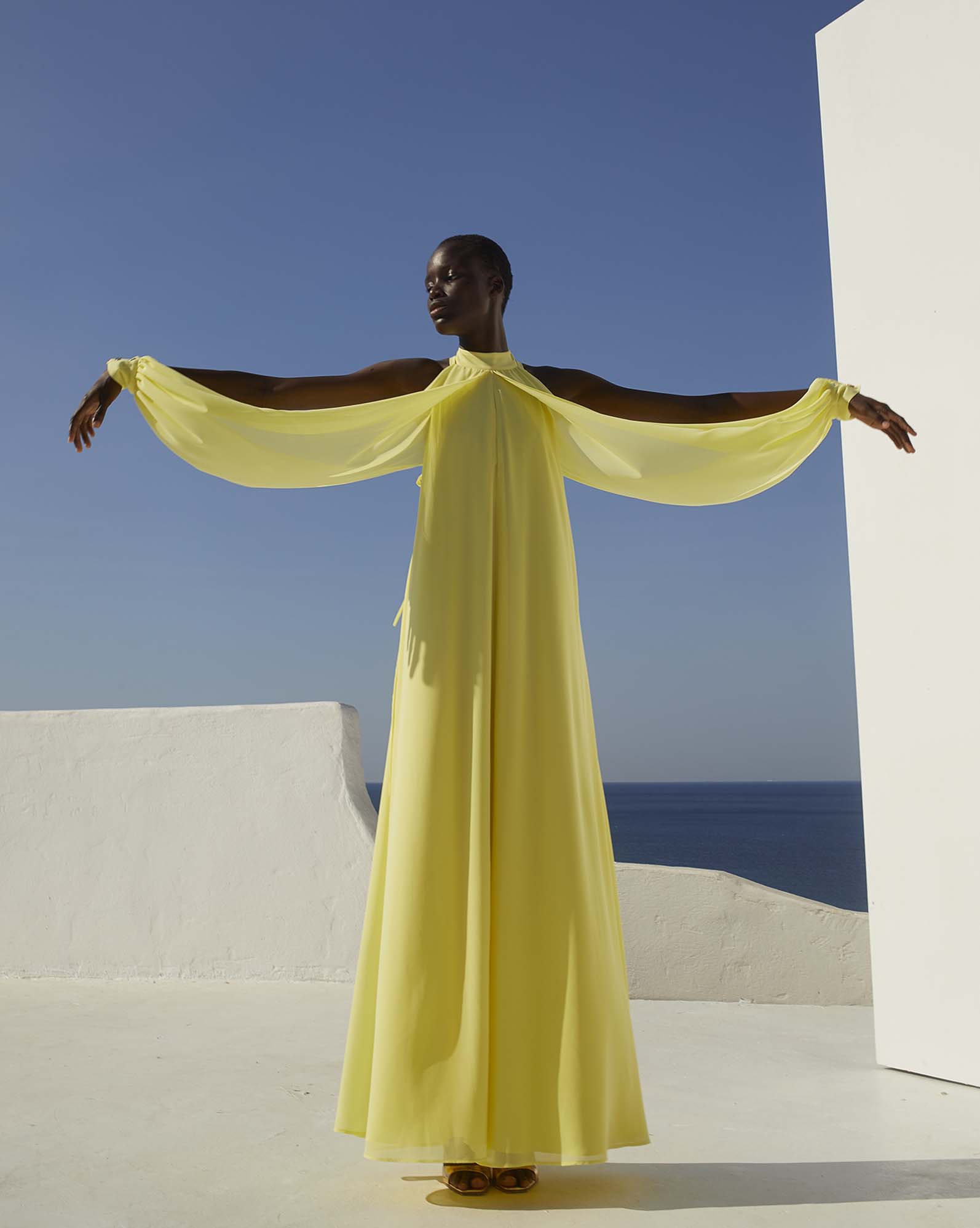0312 Halter Draped Maxi Dress - ST 0312 Yellow - Image 1