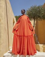 Draped High - Neck Maxi Dress - ST 0313 Orange