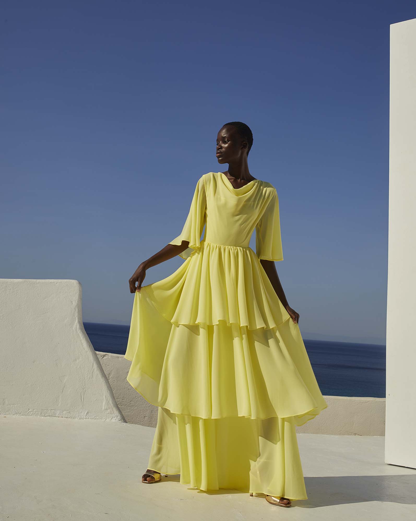 0314 Layered Flowing Maxi Dress - ST 0314 Yellow - Image 1