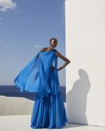 Draped One - Shoulder Maxi Dress - ST 0320 Blue