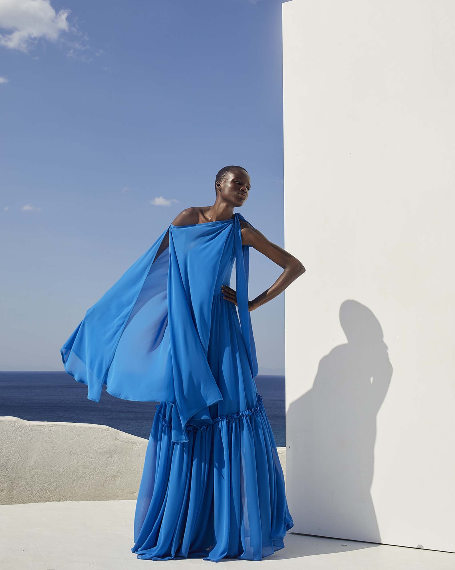0320 Draped One - Shoulder Maxi Dress - ST 0320 Blue - Image 1