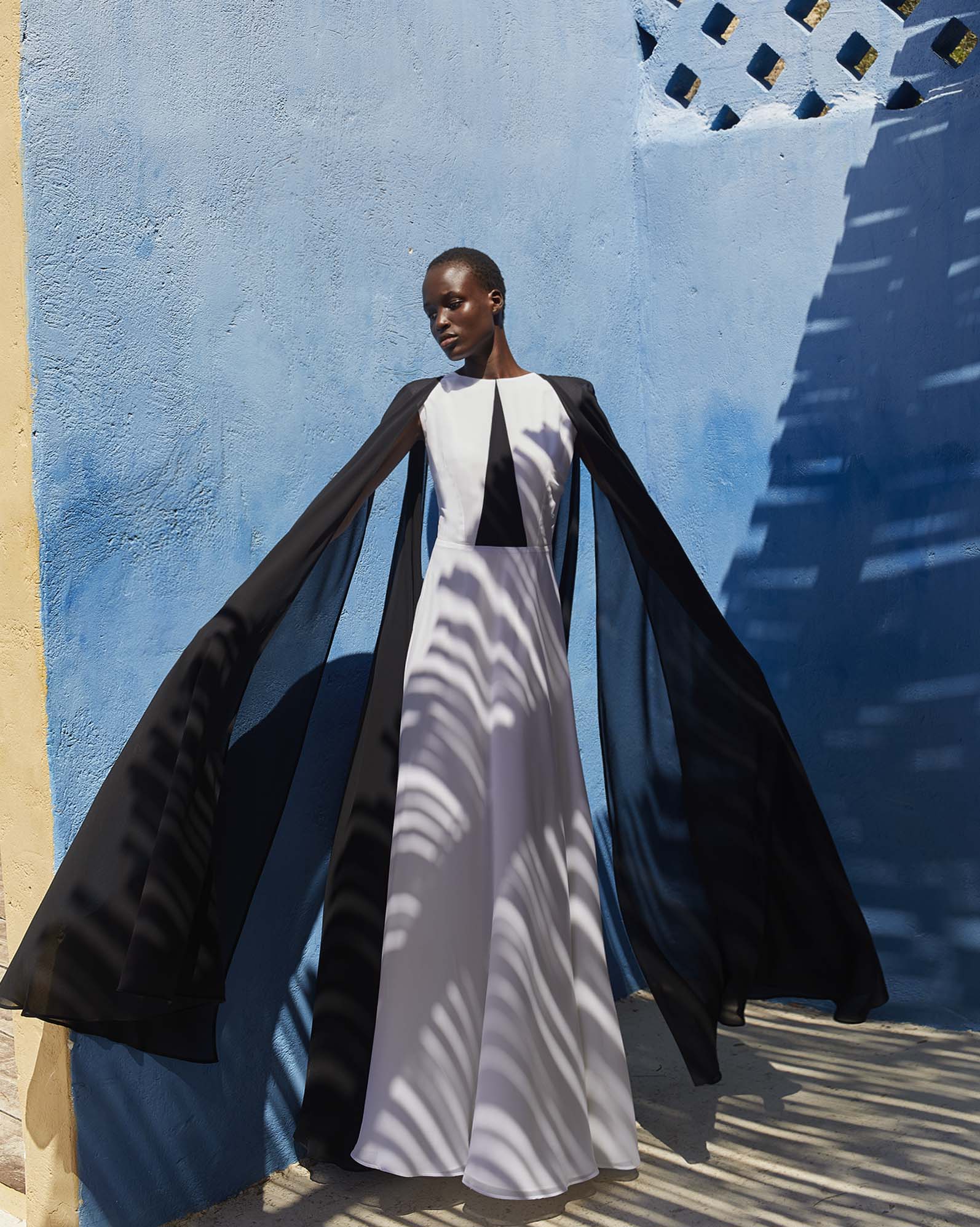 0321 Two - Tone Cape Maxi Dress - ST 0321 White - Image 1