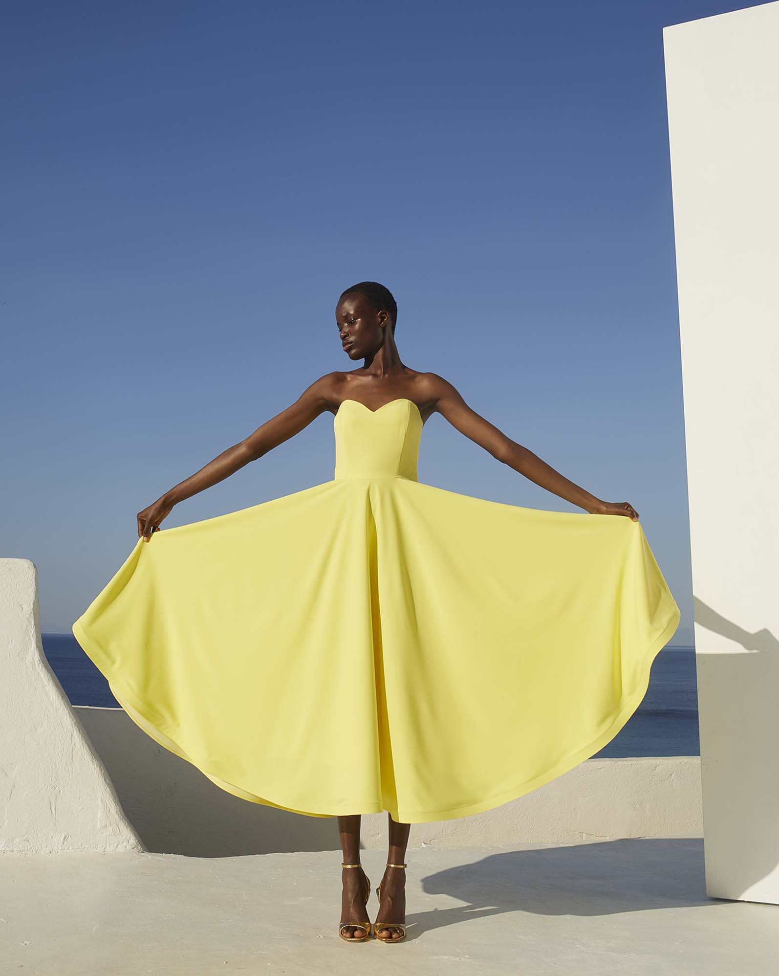 0334 (2) Strapless Sculptural Midi Dress - ST 0334 Yellow - Image 1