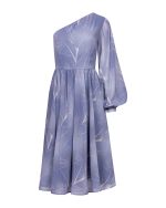 One - Shoulder Flowing Midi Dress - ST 0337 Print Blue - Image 2