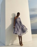 One - Shoulder Flowing Midi Dress - ST 0337 Print Blue