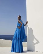 Draped One - Shoulder Maxi Dress - ST 0320 Blue - Image 2