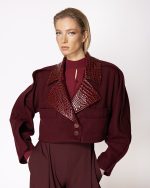FW-002 | BURGUNDY CROC-EFFECT CROPPED JACKET