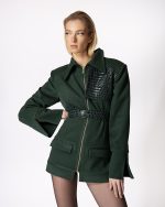 FW-004 | GREEN STRUCTURED JACKET WITH CROC-EFFECT DETAILS