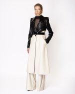 FW-005 | TWO-TONE CROPPED TRENCH COAT WITH BELT AND ARCHITECTURAL SILHOUETTE