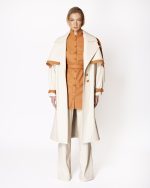 FW-007 | OFF-WHITE CAPE TRENCH COAT WITH CARAMEL DETAILS - Image 3
