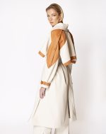 FW-007 | OFF-WHITE CAPE TRENCH COAT WITH CARAMEL DETAILS - Image 2