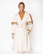 FW-007 | OFF-WHITE CAPE TRENCH COAT WITH CARAMEL DETAILS
