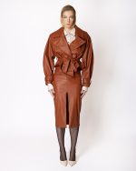 FW-011 | CROPPED RUST LEATHER-EFFECT TRENCH JACKET - Image 2