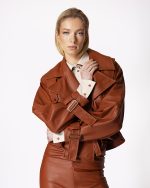 FW-011 | CROPPED RUST LEATHER-EFFECT TRENCH JACKET