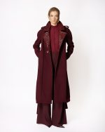 FW-012 | LONG BURGUNDY COAT WITH CROC-EFFECT LAPELS