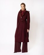 FW-012 | LONG BURGUNDY COAT WITH CROC-EFFECT LAPELS - Image 2