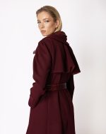 FW-014 | LONG BURGUNDY COAT WITH CROC-EFFECT DETAILS AND BELT - Image 2