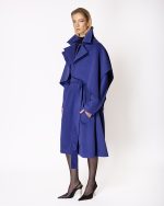 FW-015 | LONG BLUE COAT WITH CAPE-EFFECT DESIGN