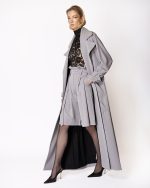 FW-021 | LONG GREY TRENCH COAT WITH OVERSIZED LAPELS AND BELT - Image 2