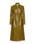 FW-006 | LONG OLIVE COAT WITH EMBOSSED WOVEN TEXTURE - Image 2