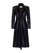 FW-009 | LONG BLACK LEATHER-EFFECT COAT WITH GLOSSY DETAILS - Image 2