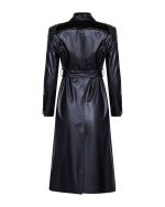 FW-009 | LONG BLACK LEATHER-EFFECT COAT WITH GLOSSY DETAILS - Image 3