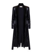 FW-009 | LONG BLACK LEATHER-EFFECT COAT WITH GLOSSY DETAILS - Image 4