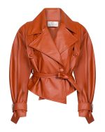 FW-011 | CROPPED RUST LEATHER-EFFECT TRENCH JACKET - Image 4