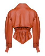 FW-011 | CROPPED RUST LEATHER-EFFECT TRENCH JACKET - Image 5