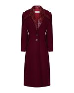 FW-014 | LONG BURGUNDY COAT WITH CROC-EFFECT DETAILS AND BELT - Image 3