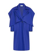 FW-015 | LONG BLUE COAT WITH CAPE-EFFECT DESIGN - Image 3