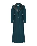 FW-016 | LONG GREEN COAT WITH CROC-EFFECT LAPELS AND BELT - Image 2